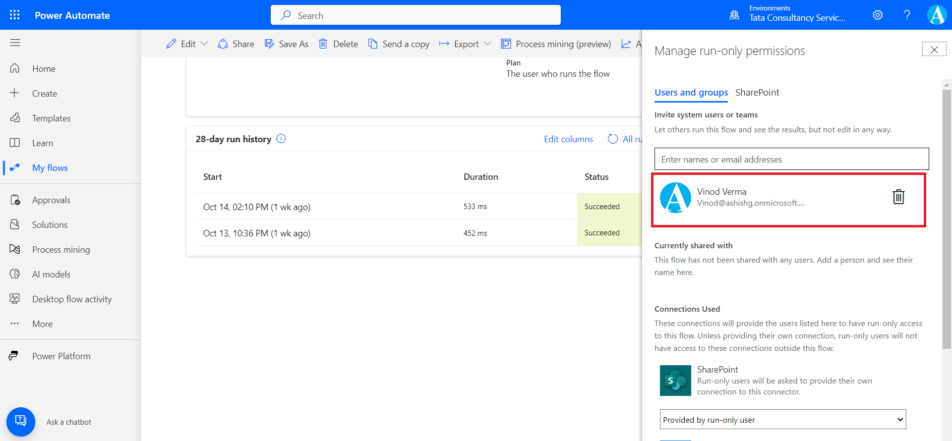 Share the Power Automate flows