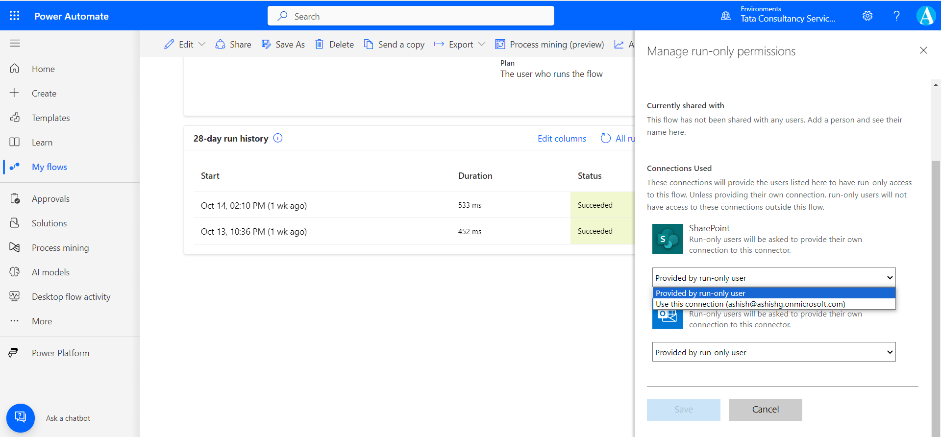 Share the Power Automate flows