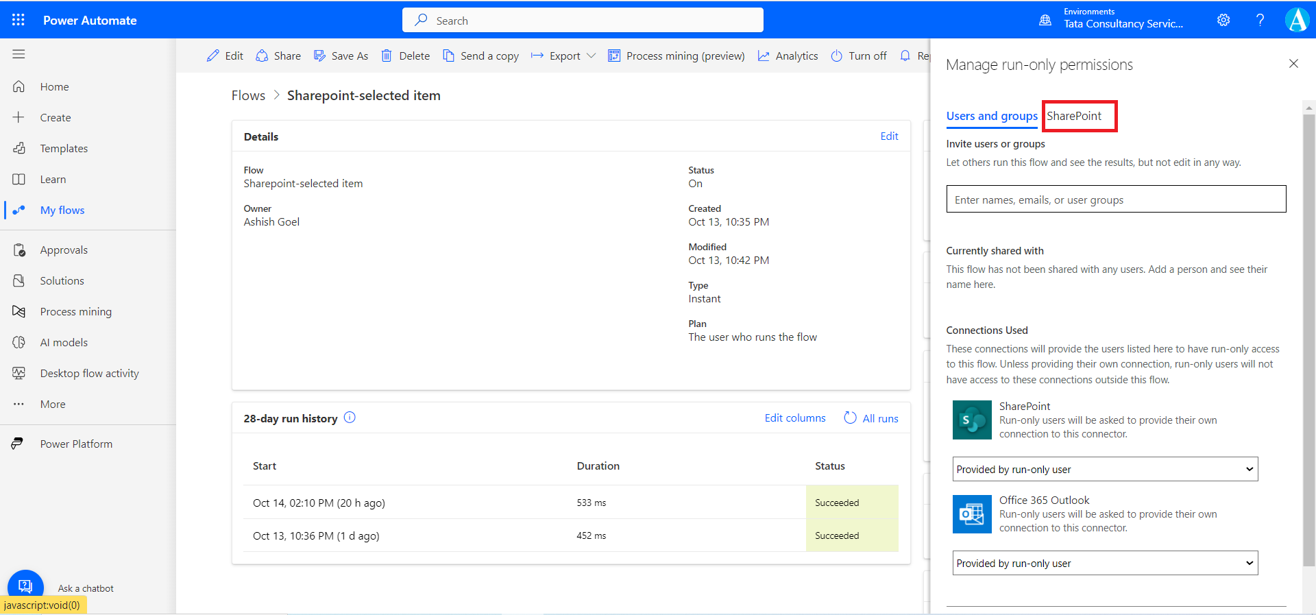 Share the Power Automate flows