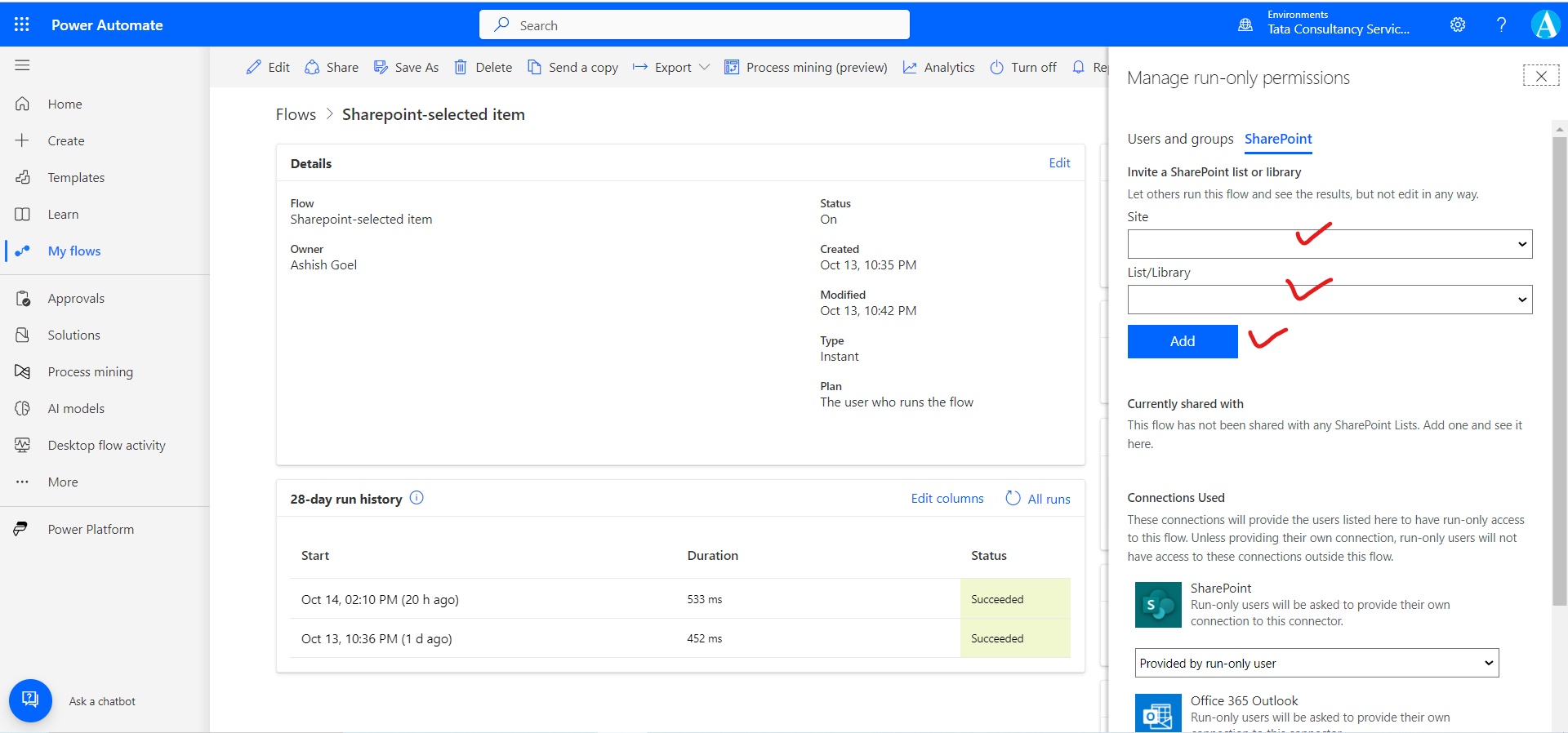 Share the Power Automate flows
