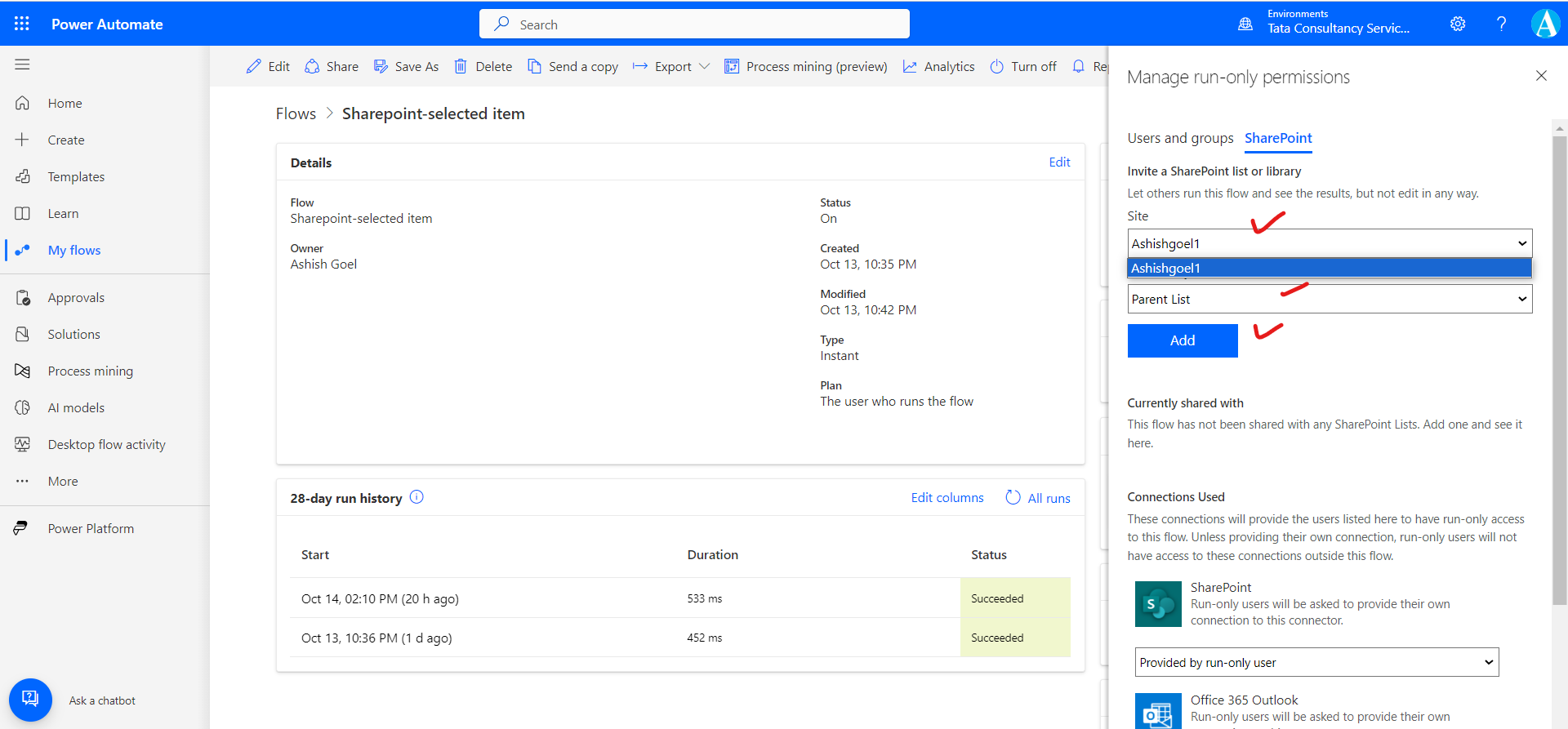 Share the Power Automate flows