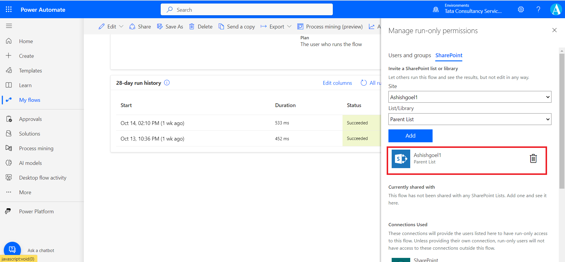 Share the Power Automate flows