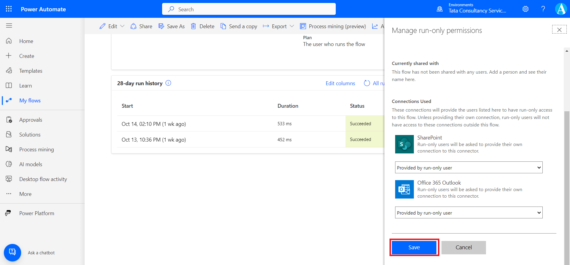 Share the Power Automate flows