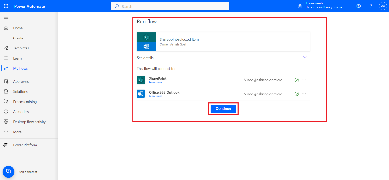 Share the Power Automate flows