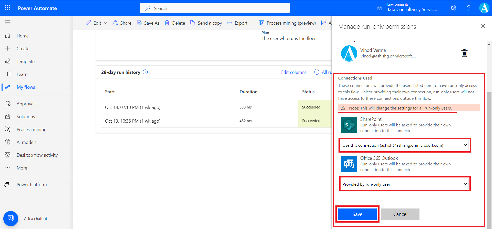 Share the Power Automate flows