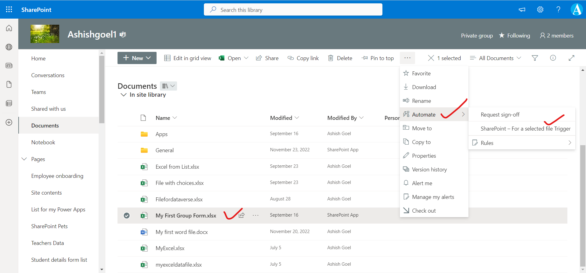 SharePoint – For a selected file Trigger SharePoint – For a selected file Trigger