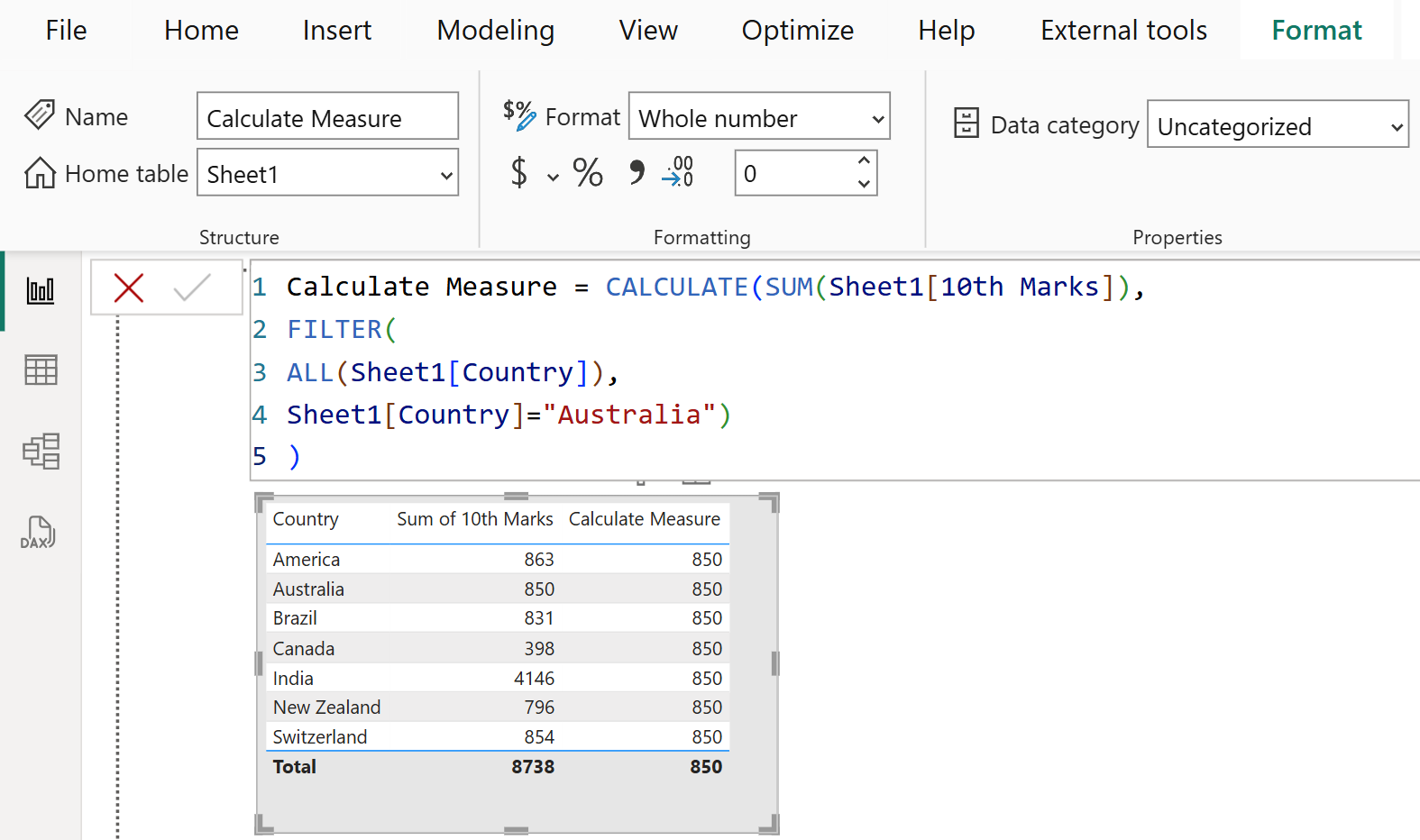 CALCULATE dax function in Power BI