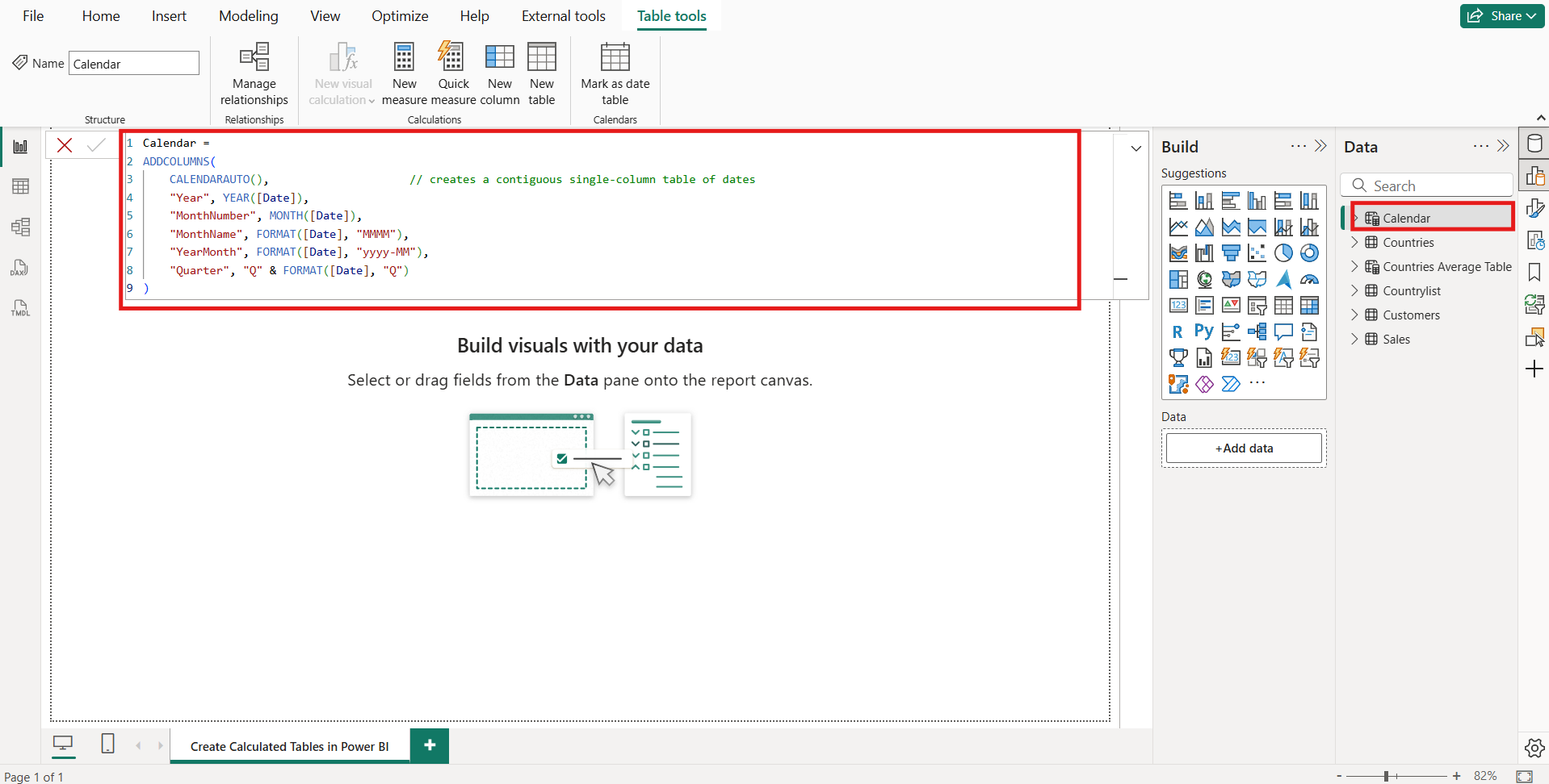 Calculated Tables in Power BI Calculated Tables in Power BI
