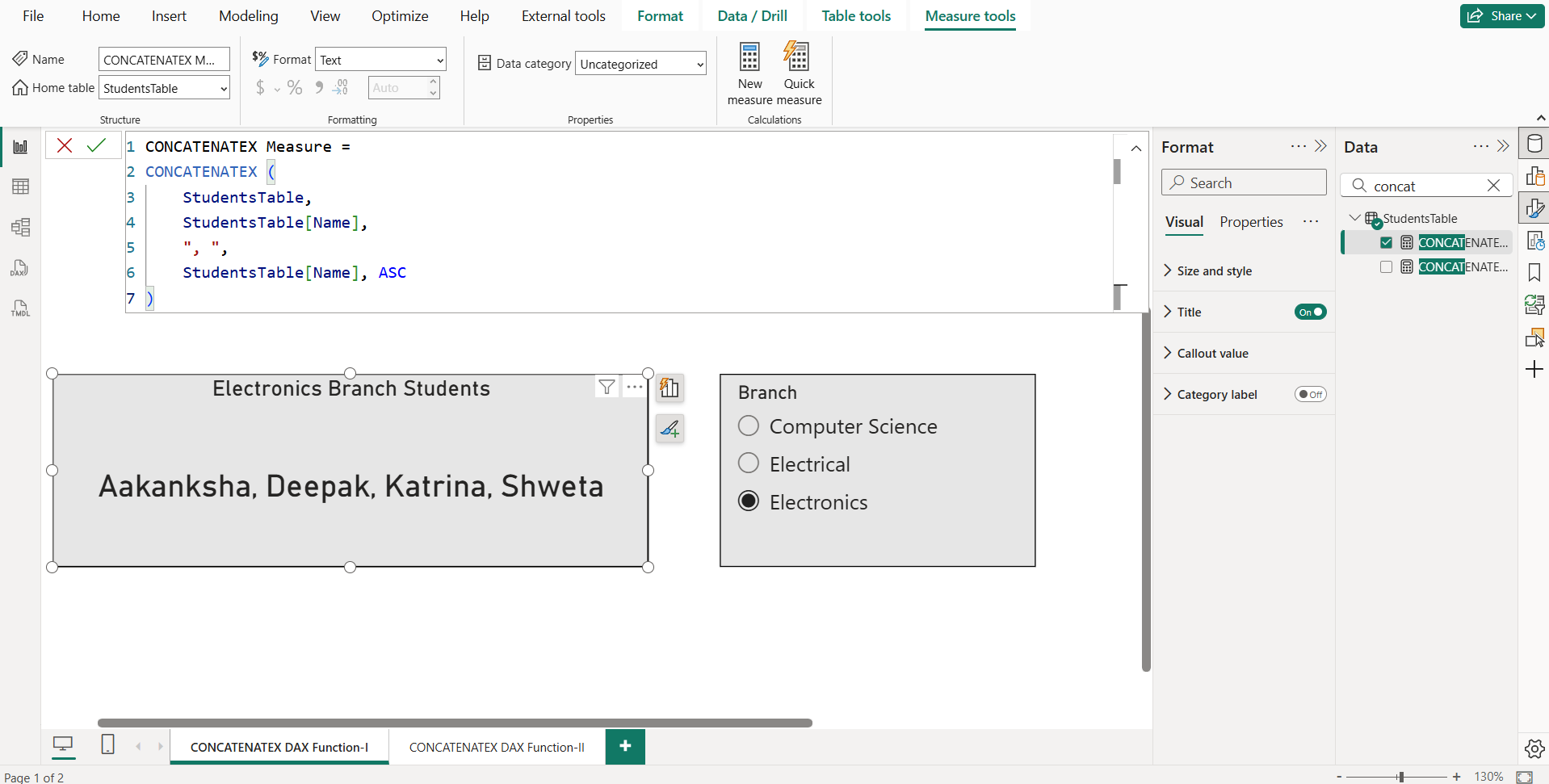 CONCATENATEX DAX function in Power BI