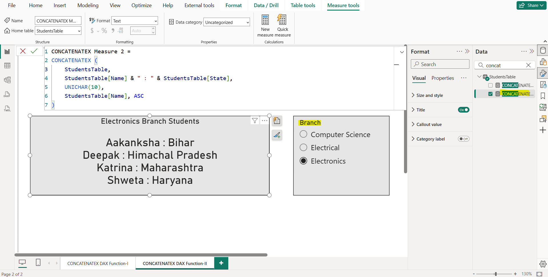CONCATENATEX DAX function in Power BI