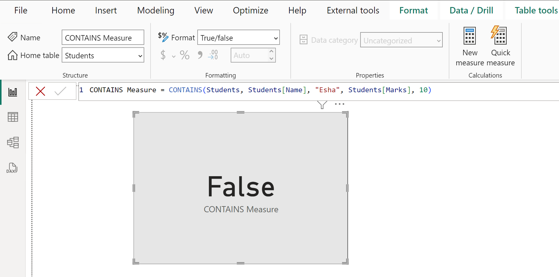 CONTAINS DAX function in Power BI