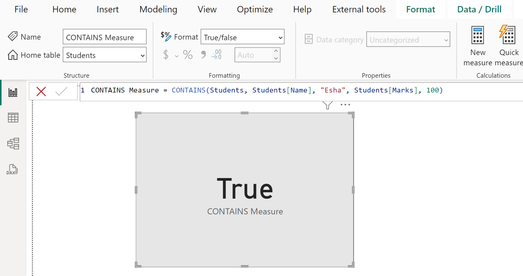 CONTAINS DAX function in Power BI