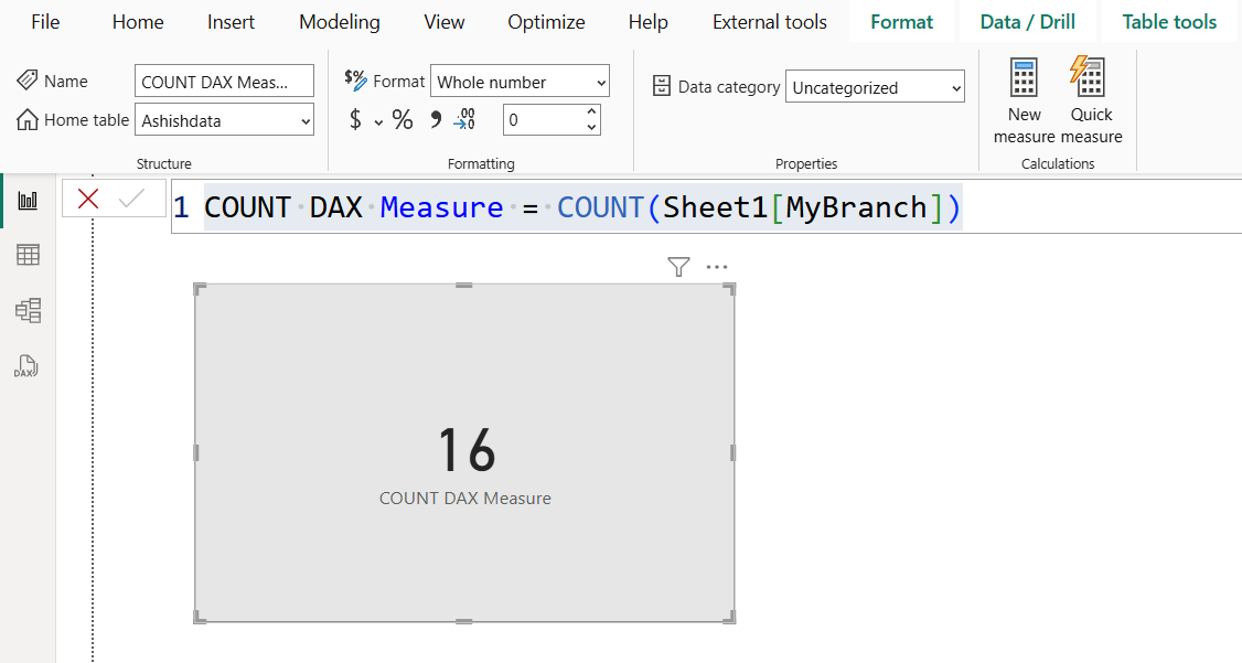 COUNT DAX function in Power BI