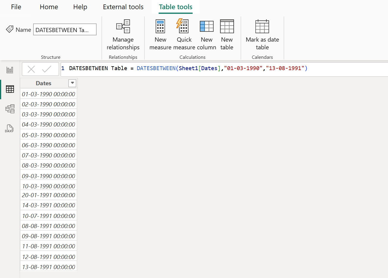 DATESBETWEEN dax function in Power BI