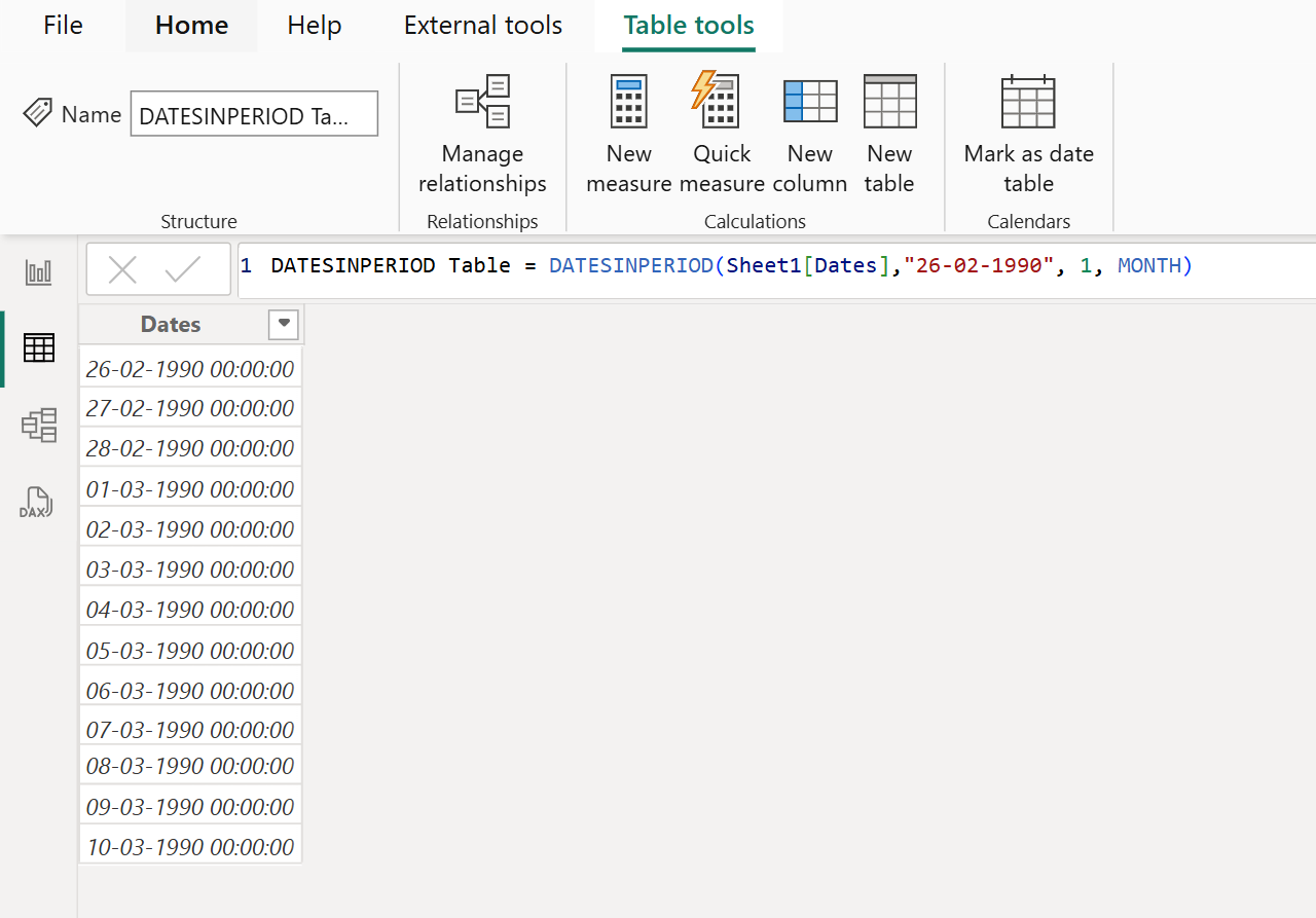 DATESINPERIOD dax function in Power BI