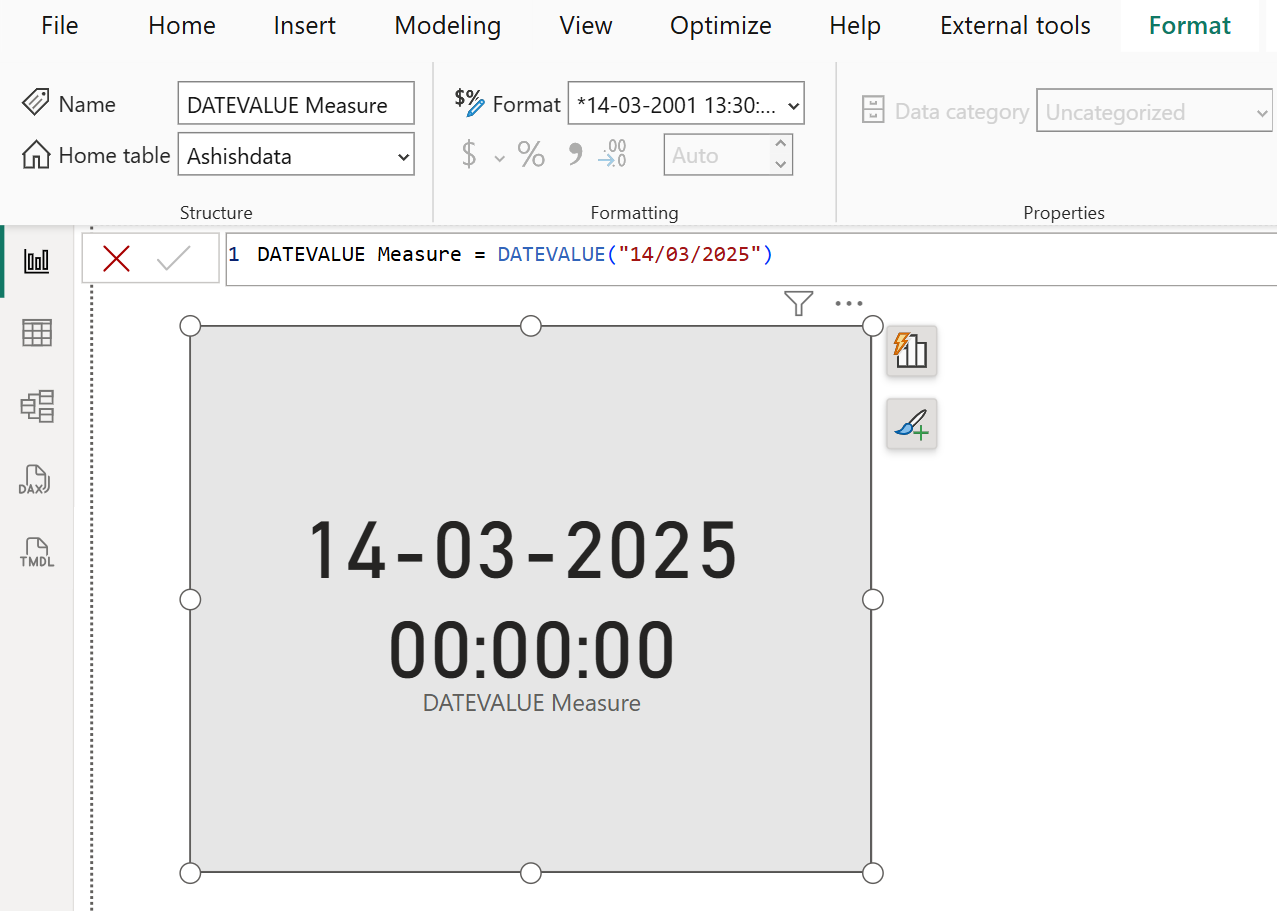 DATEVALUE DAX function in Power BI