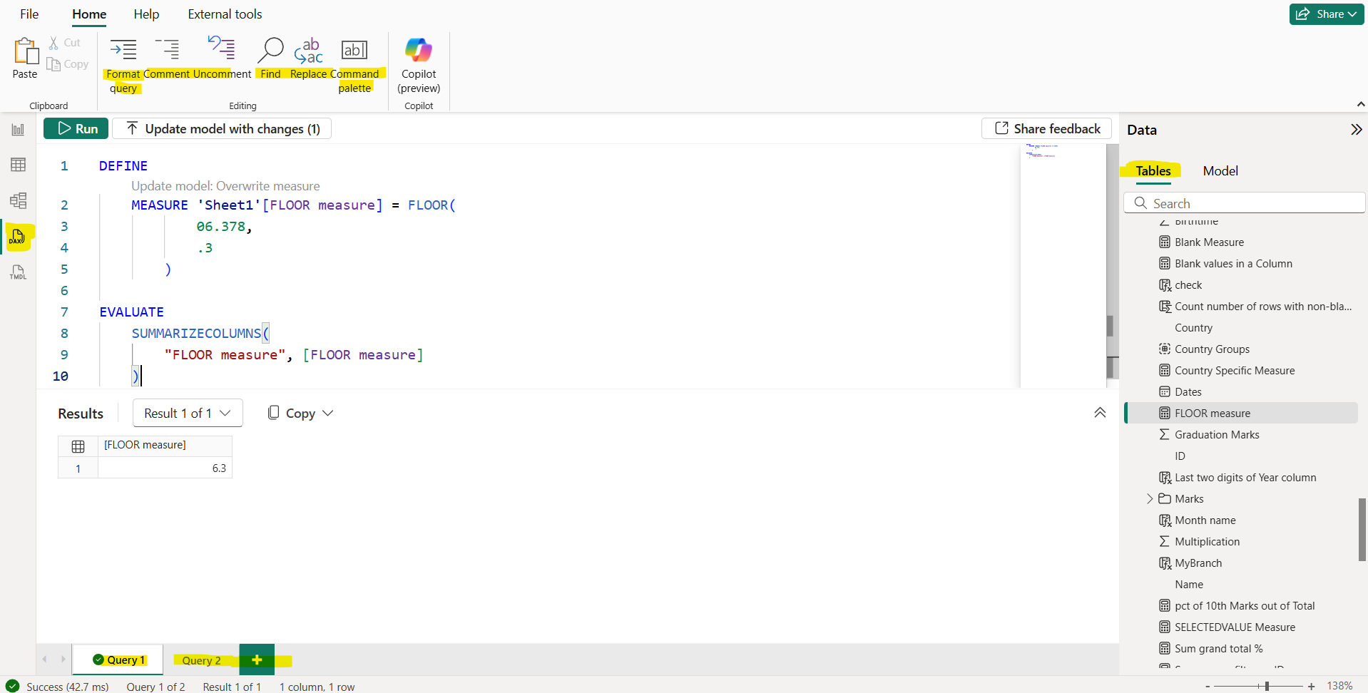 DAX query view in Power BI