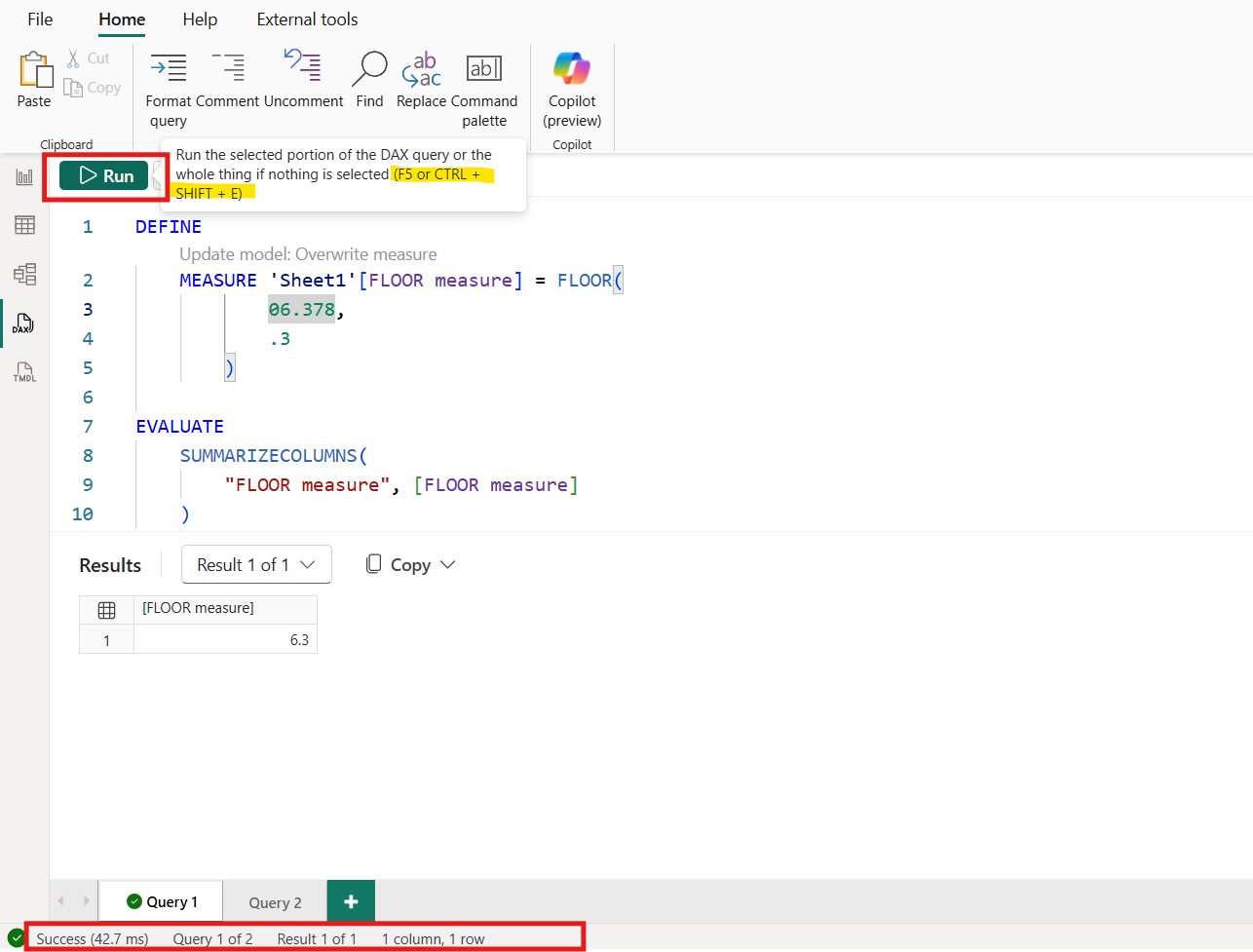 DAX query view in Power BI