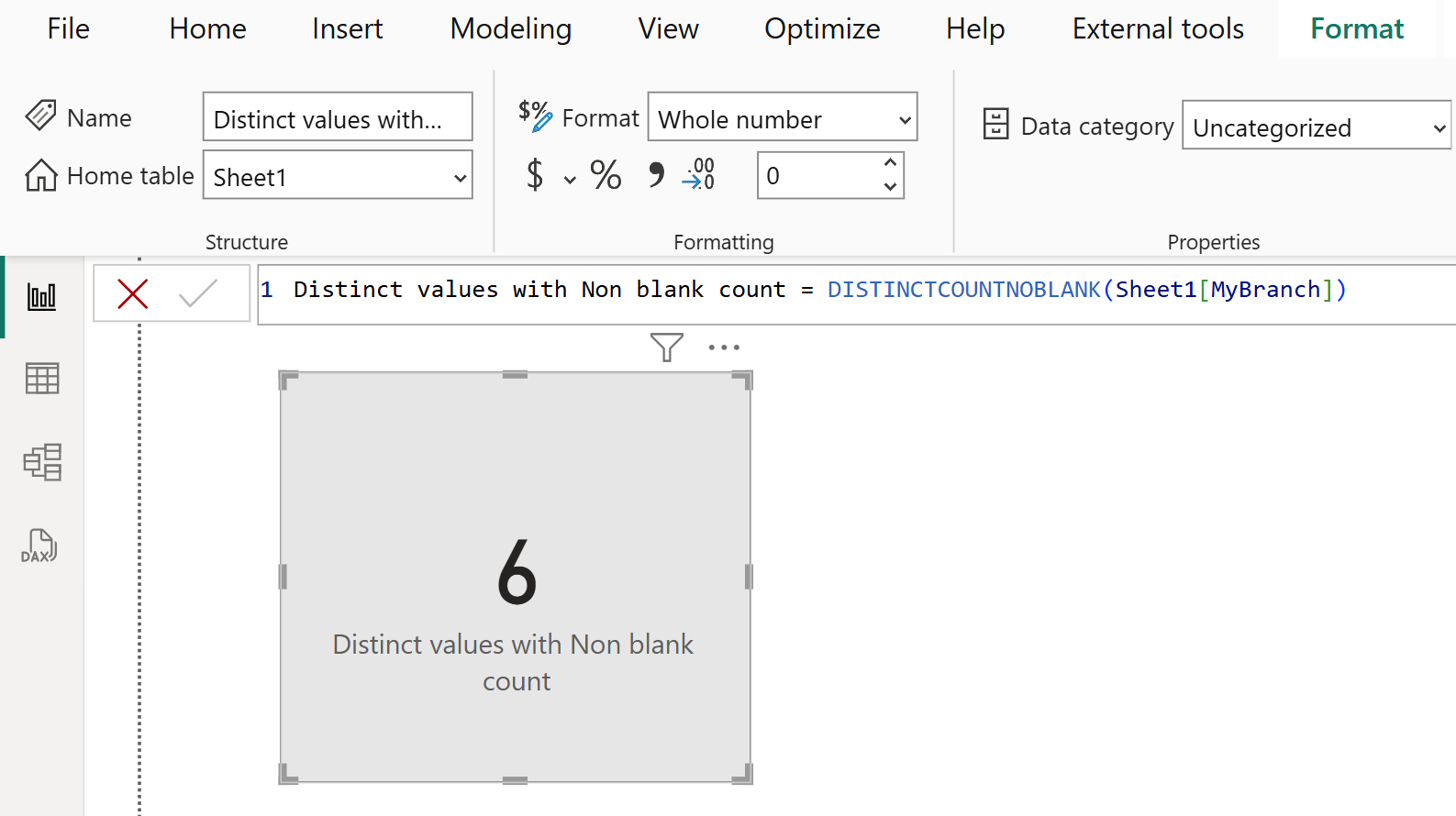 DISTINCTCOUNTNOBLANK DAX function in Power BI