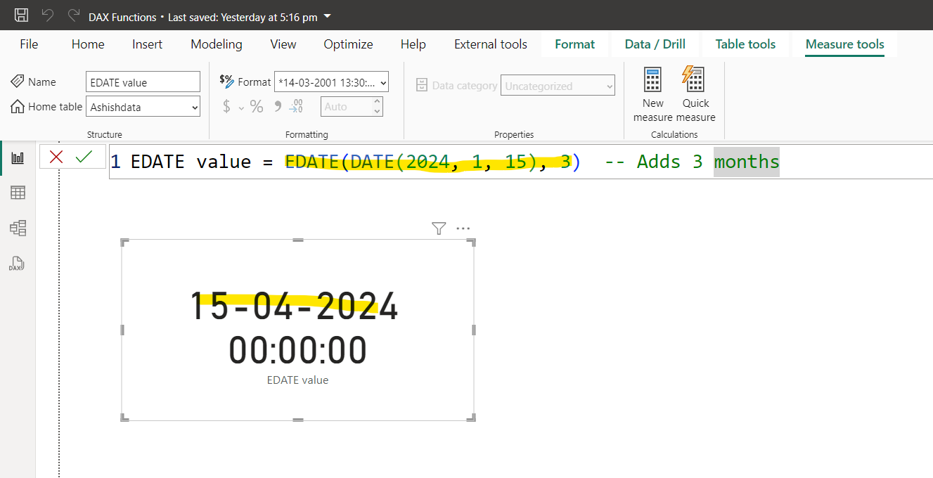 EDATE dax function in Power BI