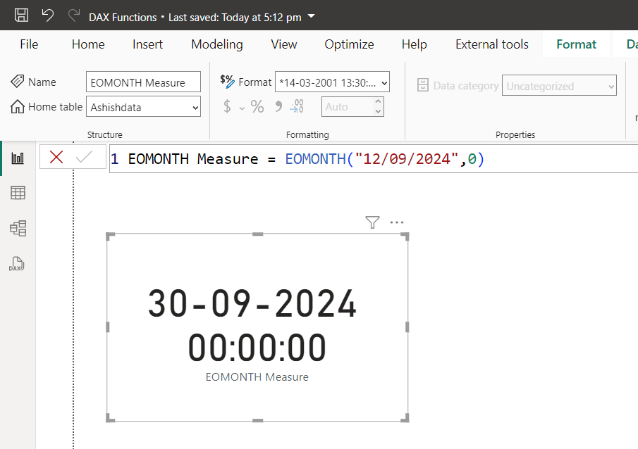 EOMONTH dax function in Power BI