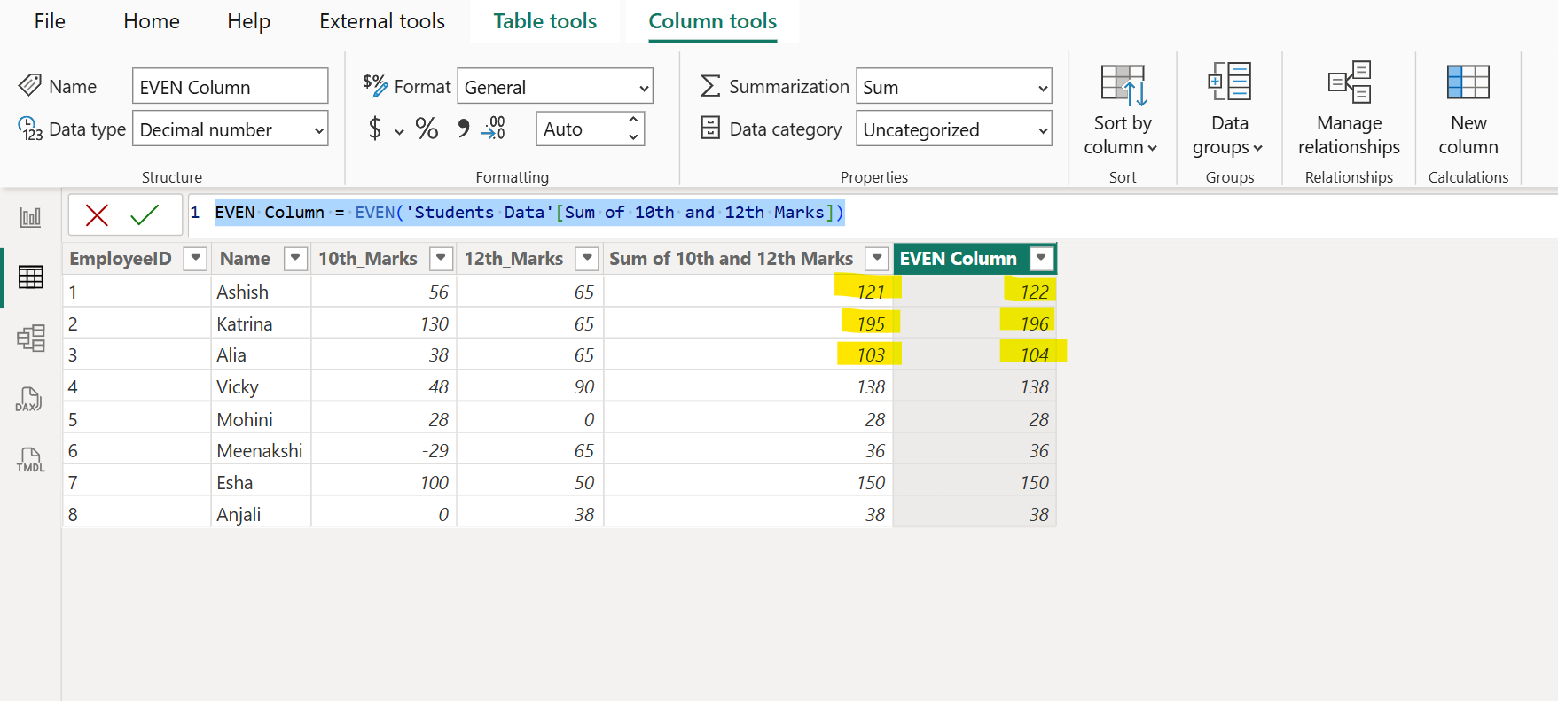 EVEN dax function in Power BI