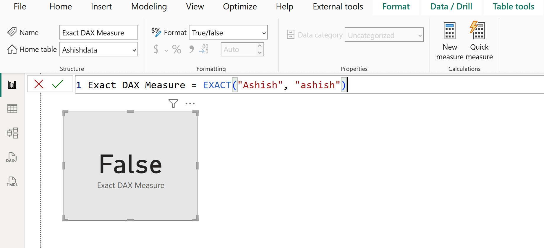 EXACT dax function in Power BI