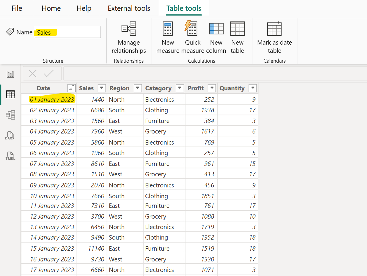FIRSTDATE dax function in Power BI