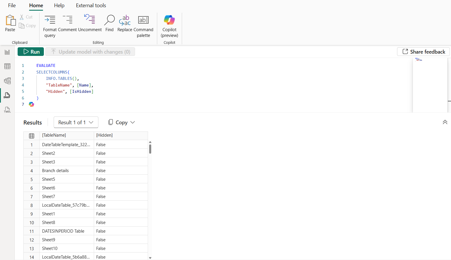 INFO.TABLES DAX function in Power BI