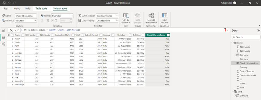 ISEVEN DAX function in Power BI ISEVEN DAX function in Power BI