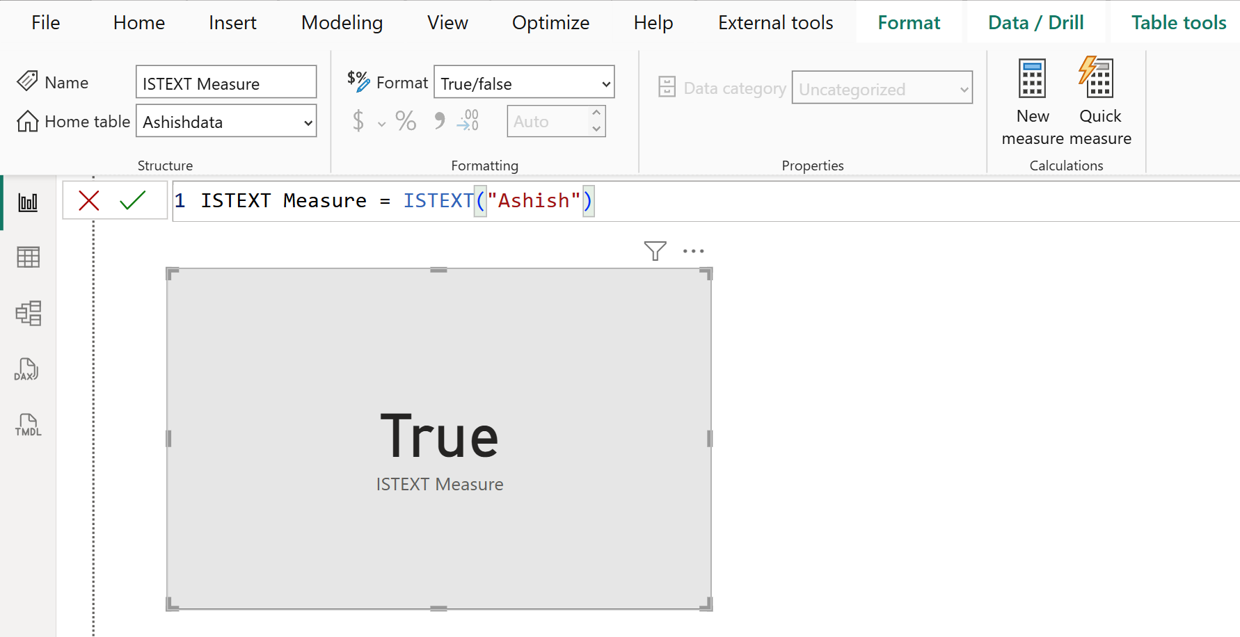 ISTEXT dax function in Power BI
