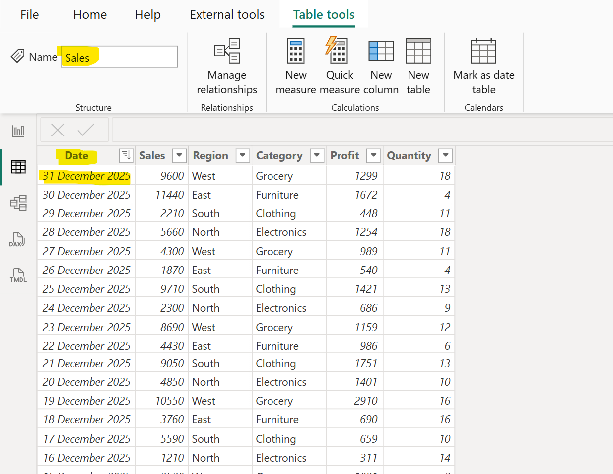 LASTDATE dax function in Power BI