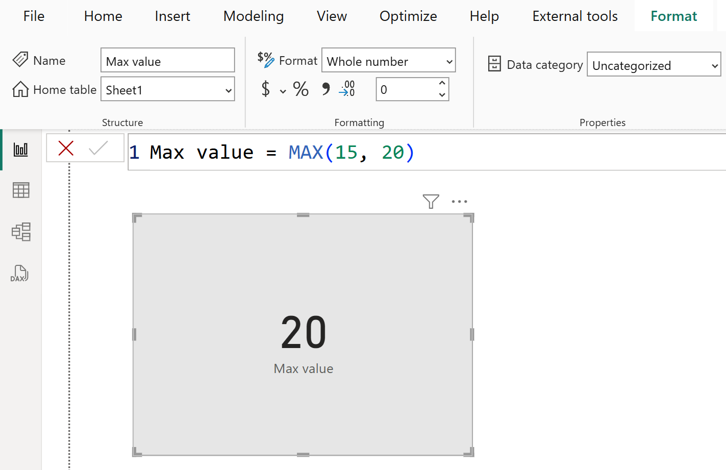 MAX DAX function in Power BI