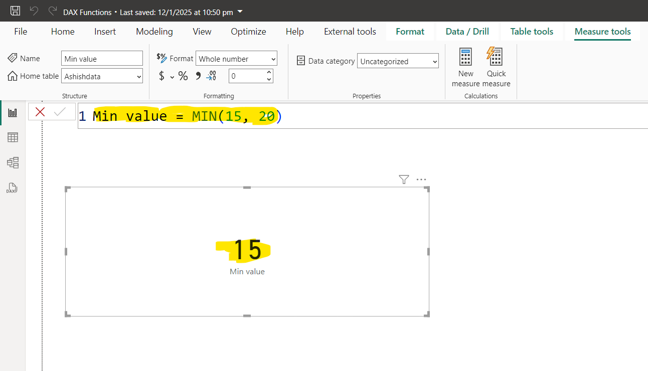 MIN DAX function in Power BI