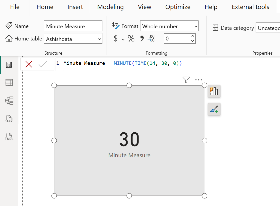MINUTE dax function in Power BI