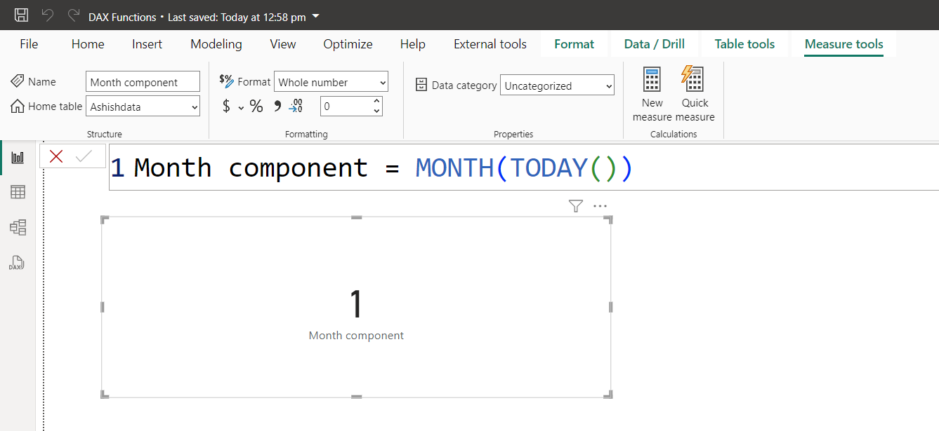 MONTH dax function in Power BI