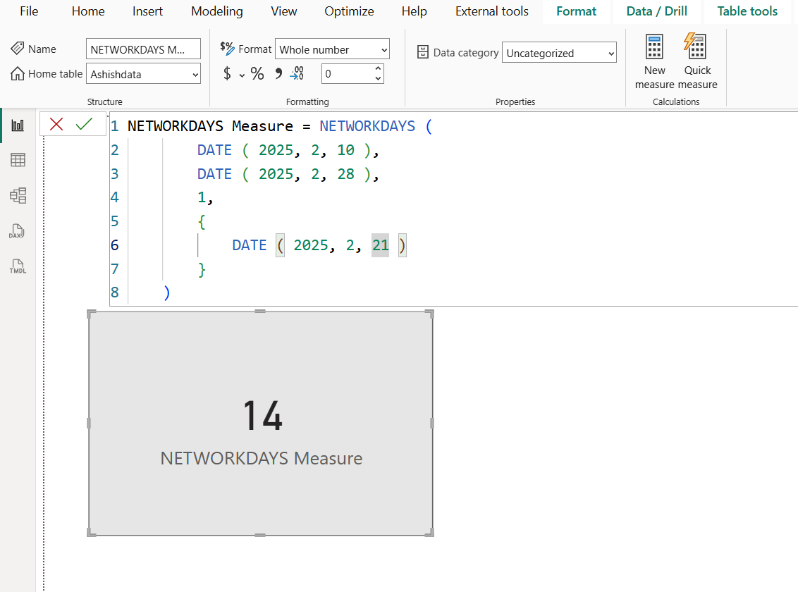 NETWORKDAYS dax function in Power BI