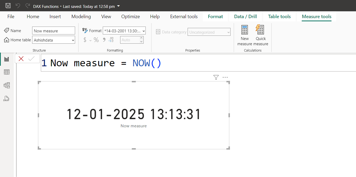 NOW DAX function in Power BI