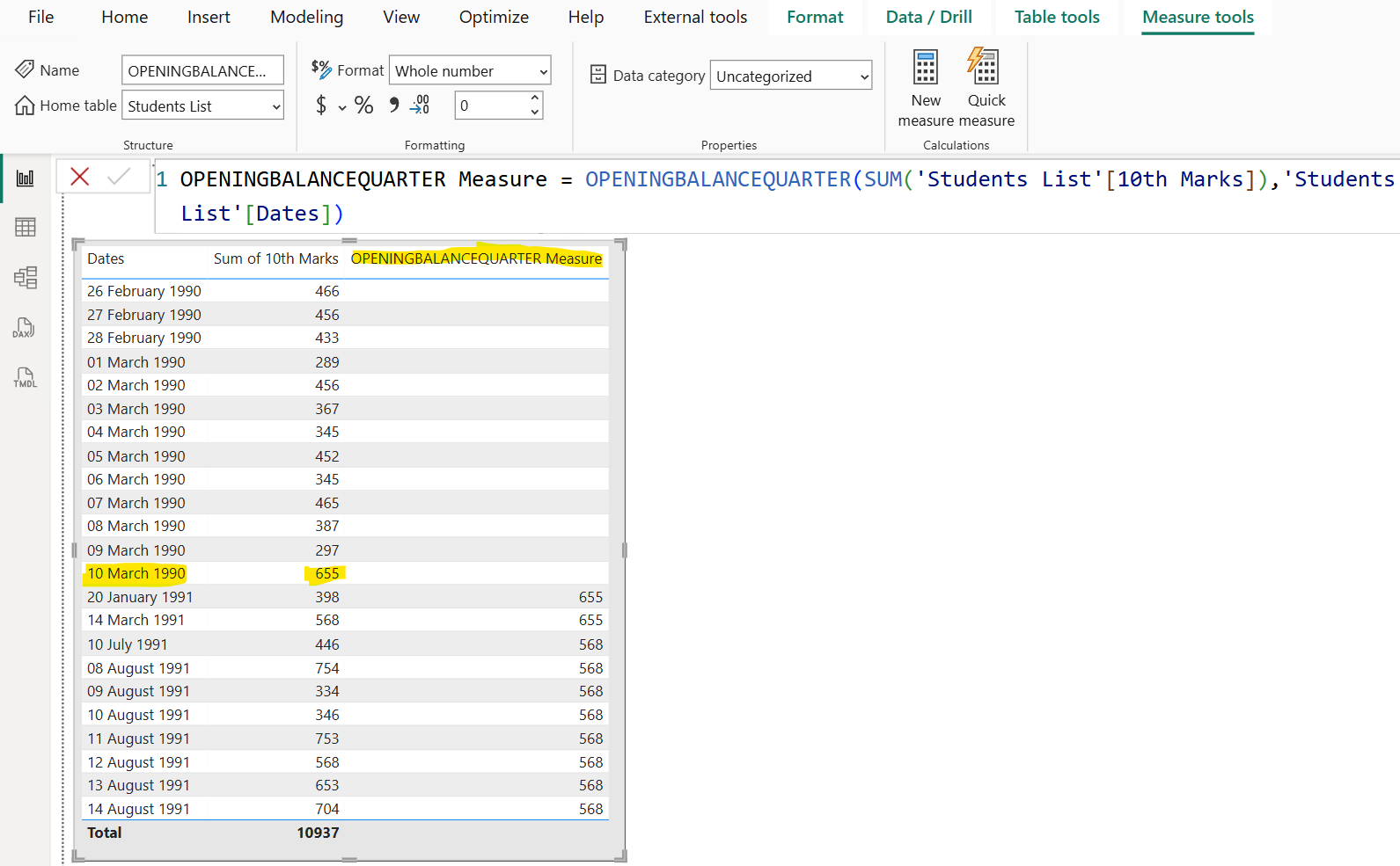 OPENINGBALANCEQUARTER dax function in Power BI