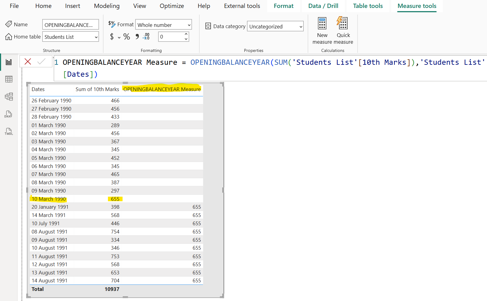 OPENINGBALANCEYEAR dax function in Power BI