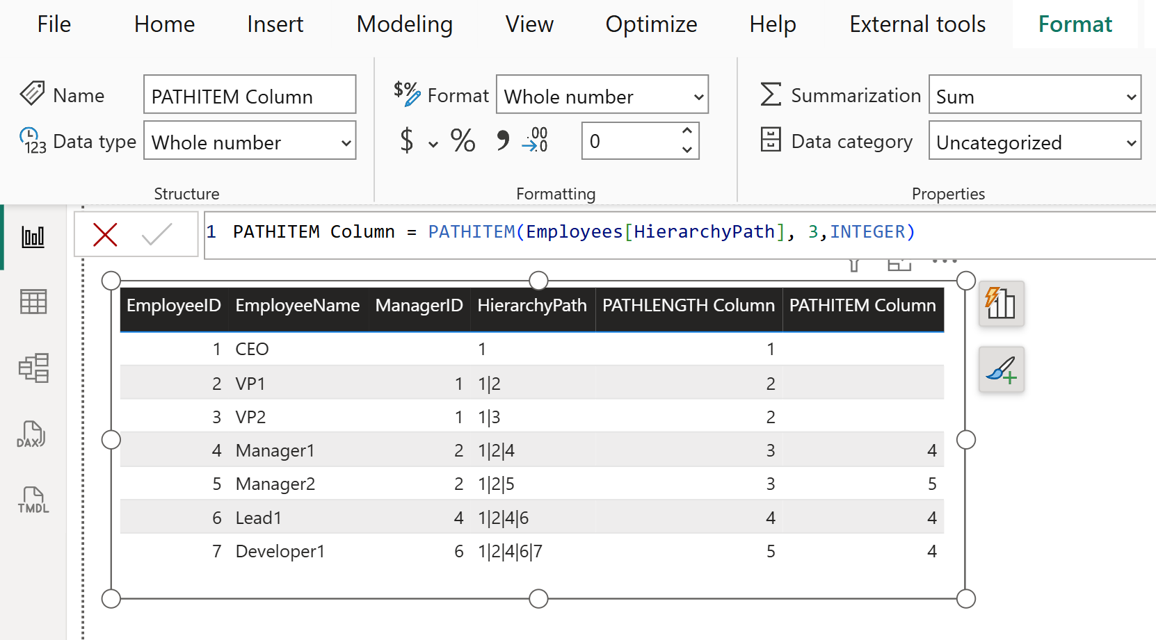 PATHITEM DAX Function Output