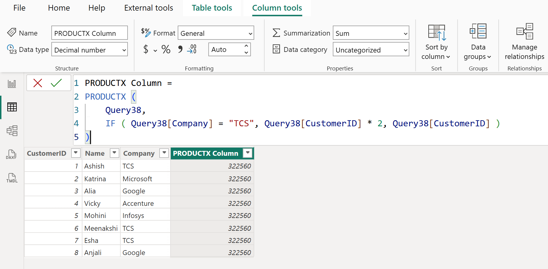 PRODUCTX DAX function in Power BI