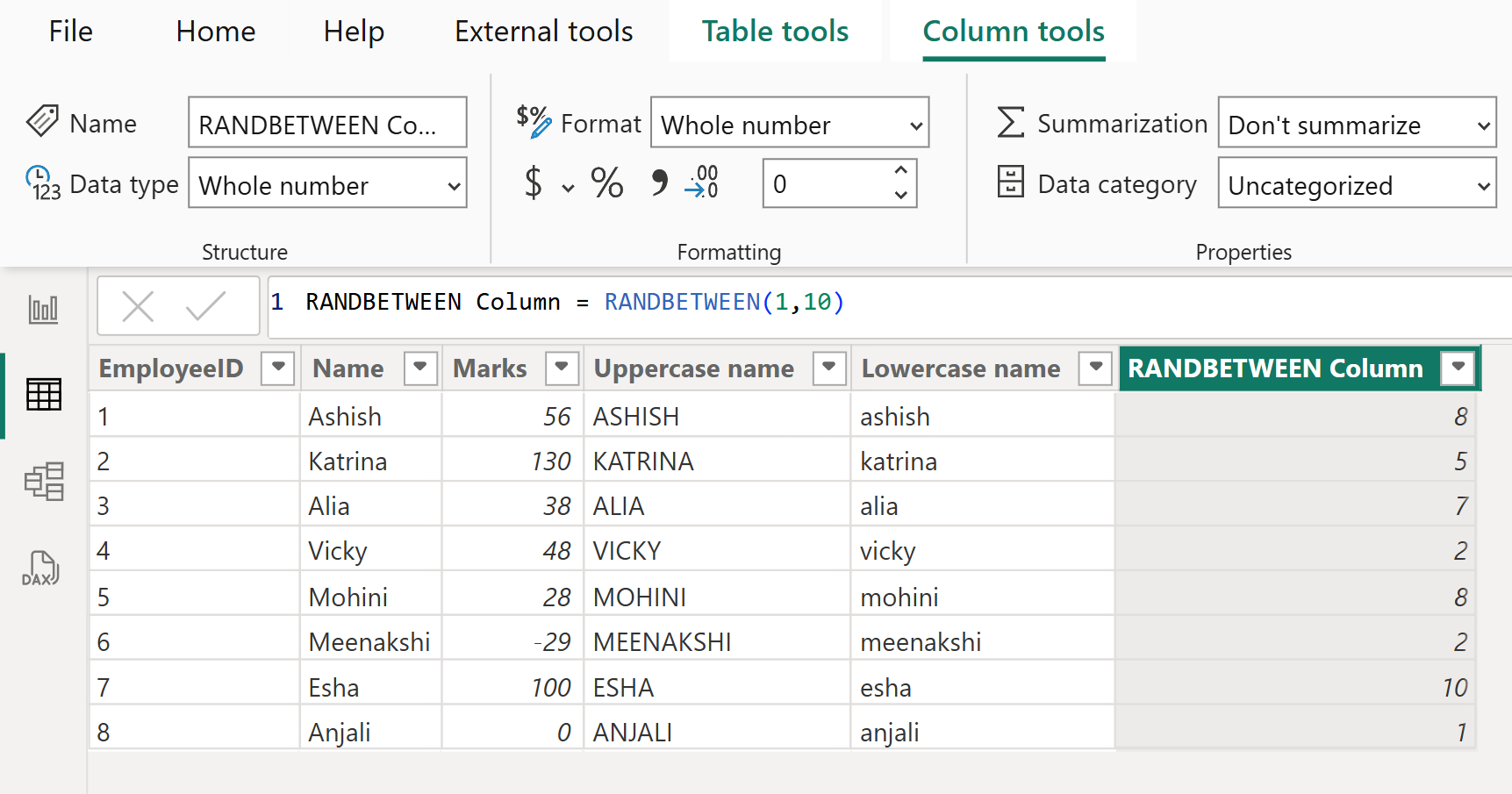 RANDBETWEEN DAX function in Power BI