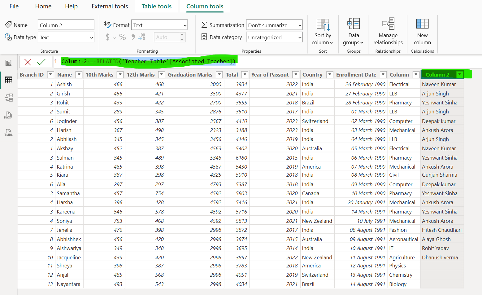 RELATED dax function in Power BI