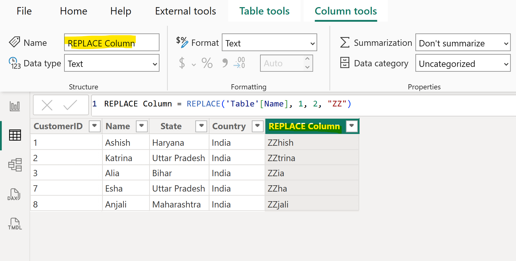 REPLACE dax function in Power BI REPLACE dax function in Power BI