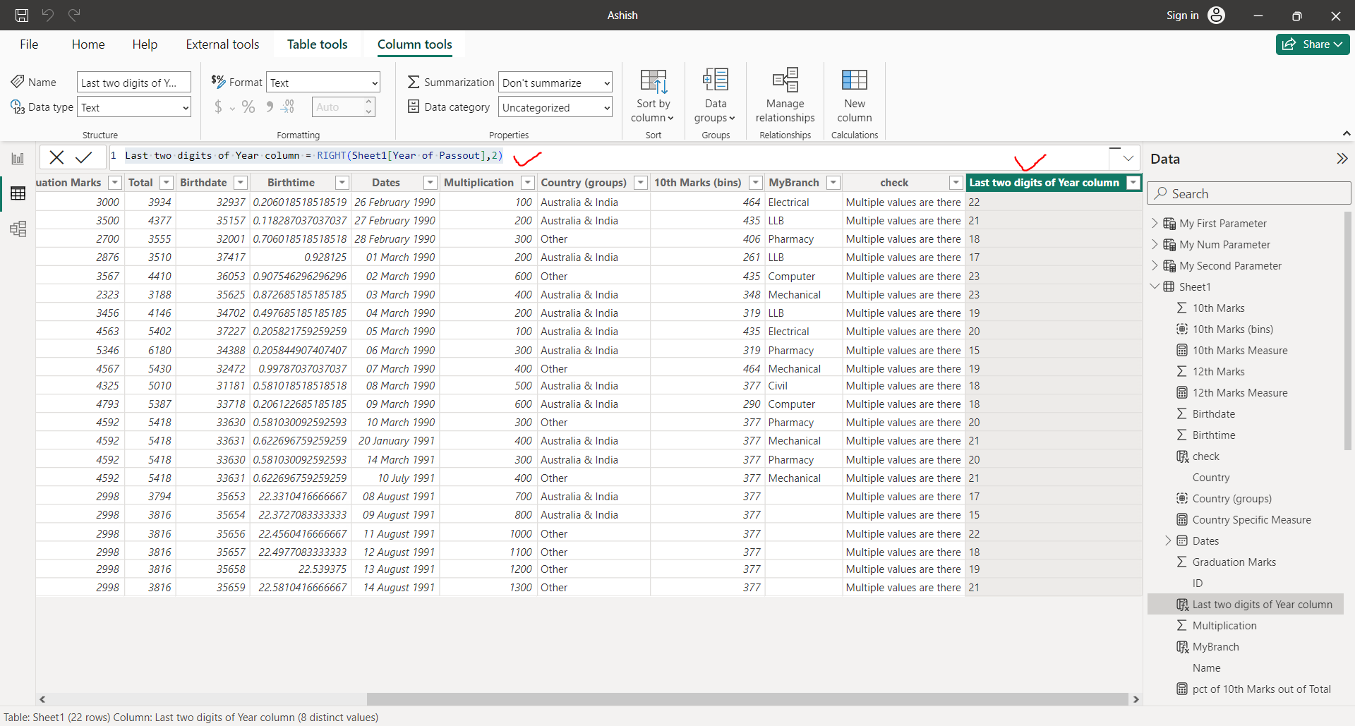 RIGHT DAX function in Power BI