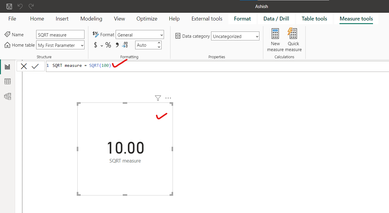 SQRT dax function in Power BI