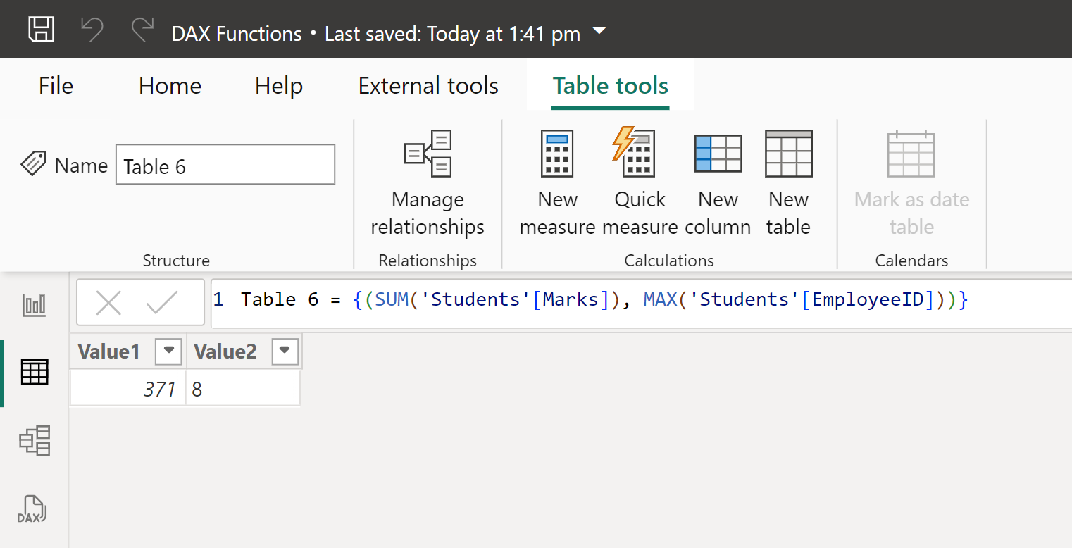 Table constructor in DAX in Power BI