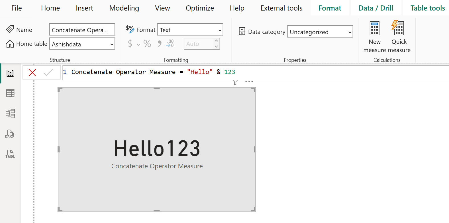 Text Concatenation operator in DAX