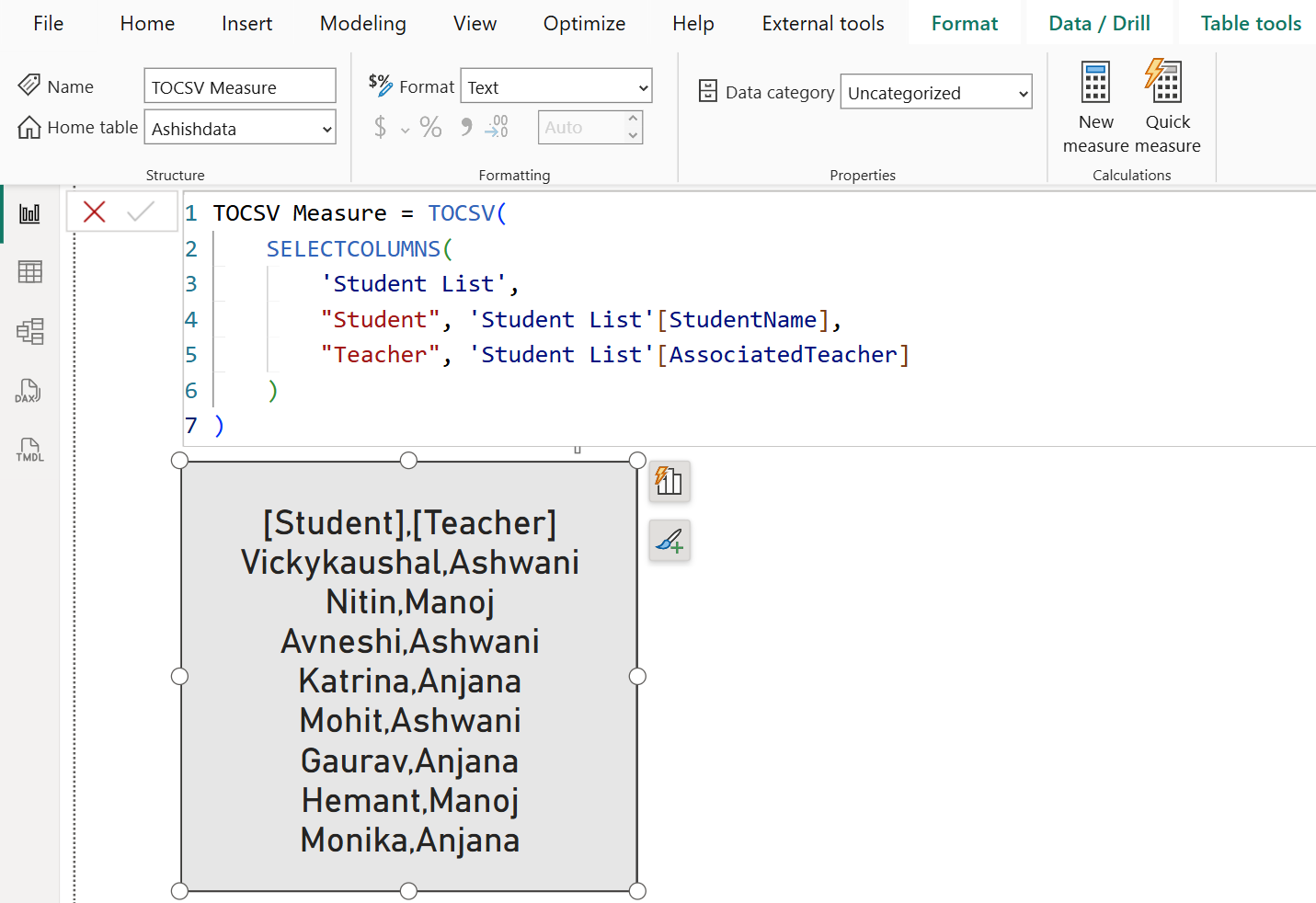 TOCSV DAX Function in Power BI